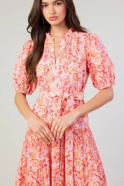 Current Air Midi Dresses-Ilana Pleated Midi Dress REDMLT