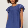 Current Air Short Sleeve Tops-Indigo Ruffled Sleeve Top DENIMBLUE
