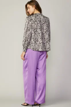 Current Air Long Sleeve Tops-Jacquard Paisley Blouse BLACK