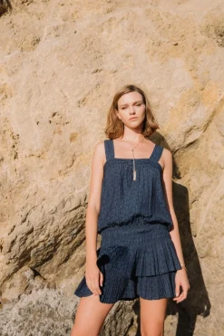 Current Air Mini Dresses-Jacquard Pintuck Mini Dress MIDNIGHTNAVY