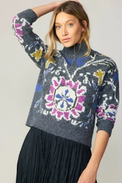Current Air Sweaters-Jacquard Zip Sweater MULTI