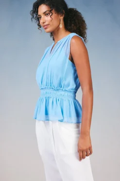 Current Air Sleeveless Tops-Keyhole Organza Top PASTELBLUE