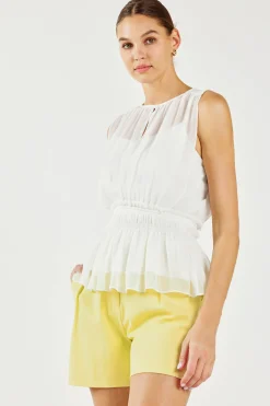Current Air Sleeveless Tops-Keyhole Organza Top WHITE