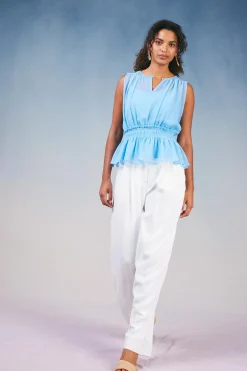 Current Air Sleeveless Tops-Keyhole Organza Top PASTELBLUE