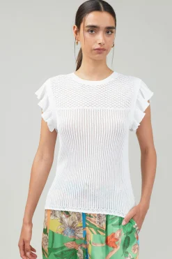 Current Air Knitwear-Knit Crewneck Ruffled Tank WHITE