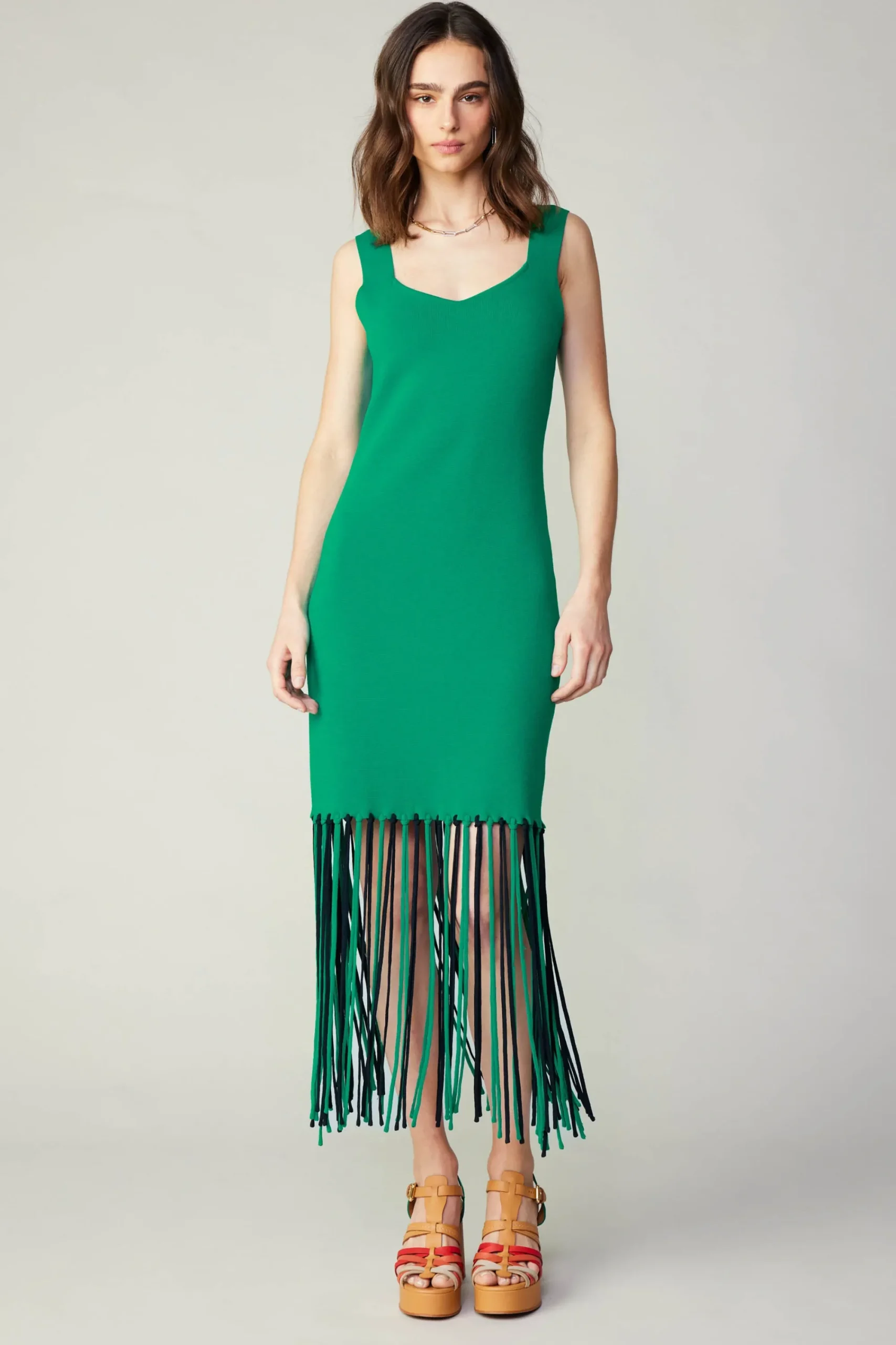 Current Air Knitwear | Midi Dresses-Knit Fringe Hem Dress AQUAGREEN