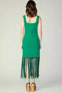 Current Air Knitwear | Midi Dresses-Knit Fringe Hem Dress AQUAGREEN