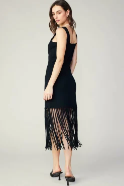 Current Air Knitwear | Midi Dresses-Knit Fringe Hem Dress BLACK