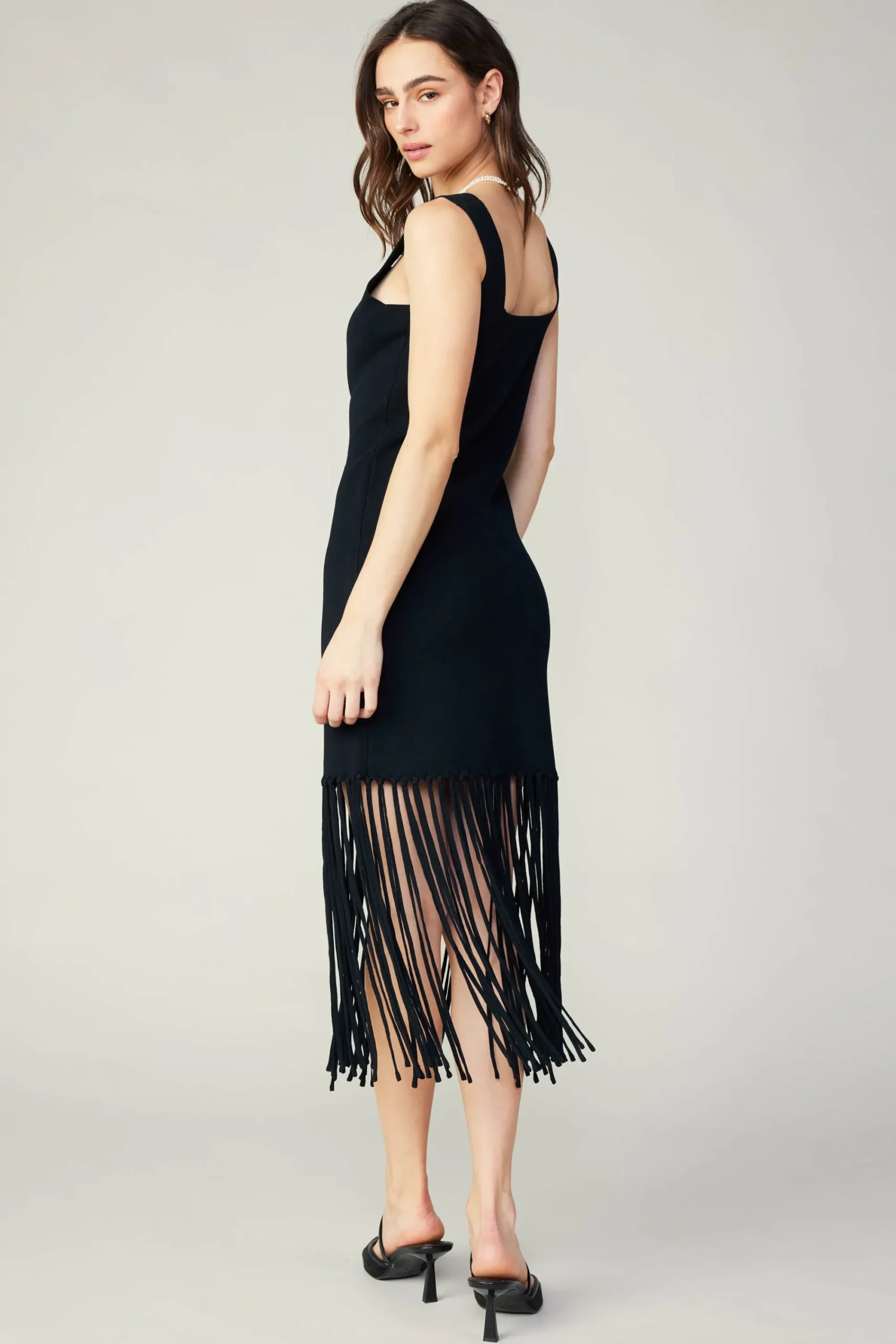 Current Air Knitwear | Midi Dresses-Knit Fringe Hem Dress BLACK