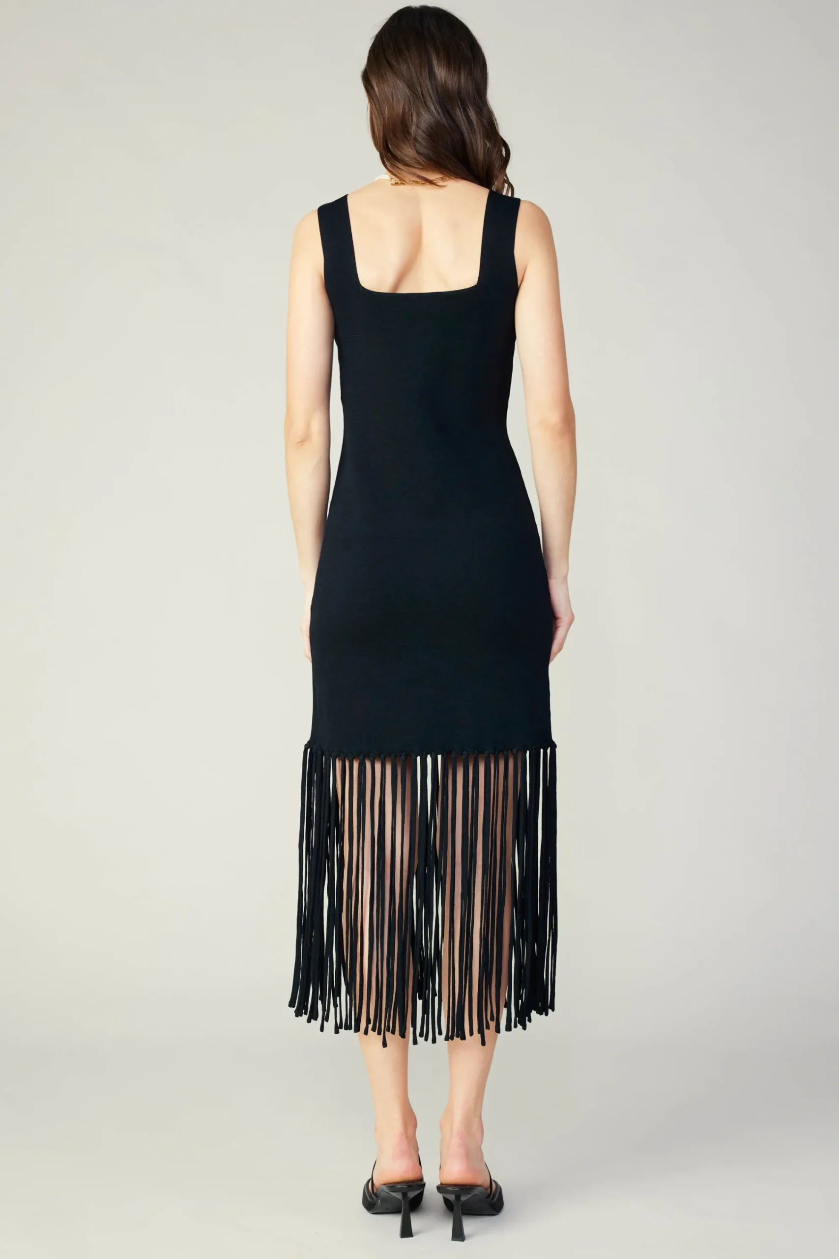 Current Air Knitwear | Midi Dresses-Knit Fringe Hem Dress BLACK
