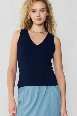 Current Air Knitwear | Sleeveless Tops-Knit Tank Top NAVY