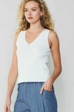 Current Air Knitwear | Sleeveless Tops-Knit Tank Top WHITE
