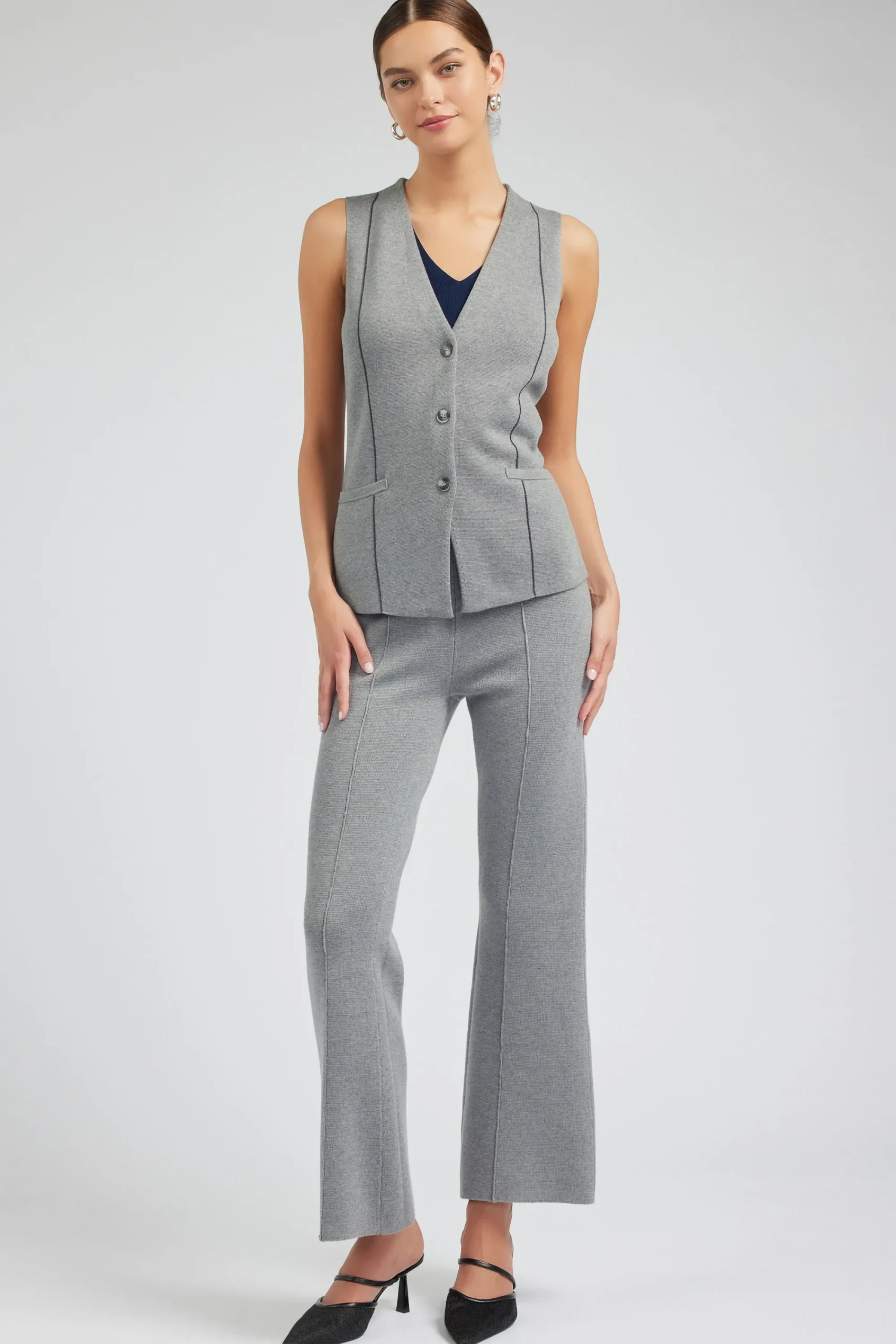Current Air Knitwear-Knit Vest HEATHERGREY