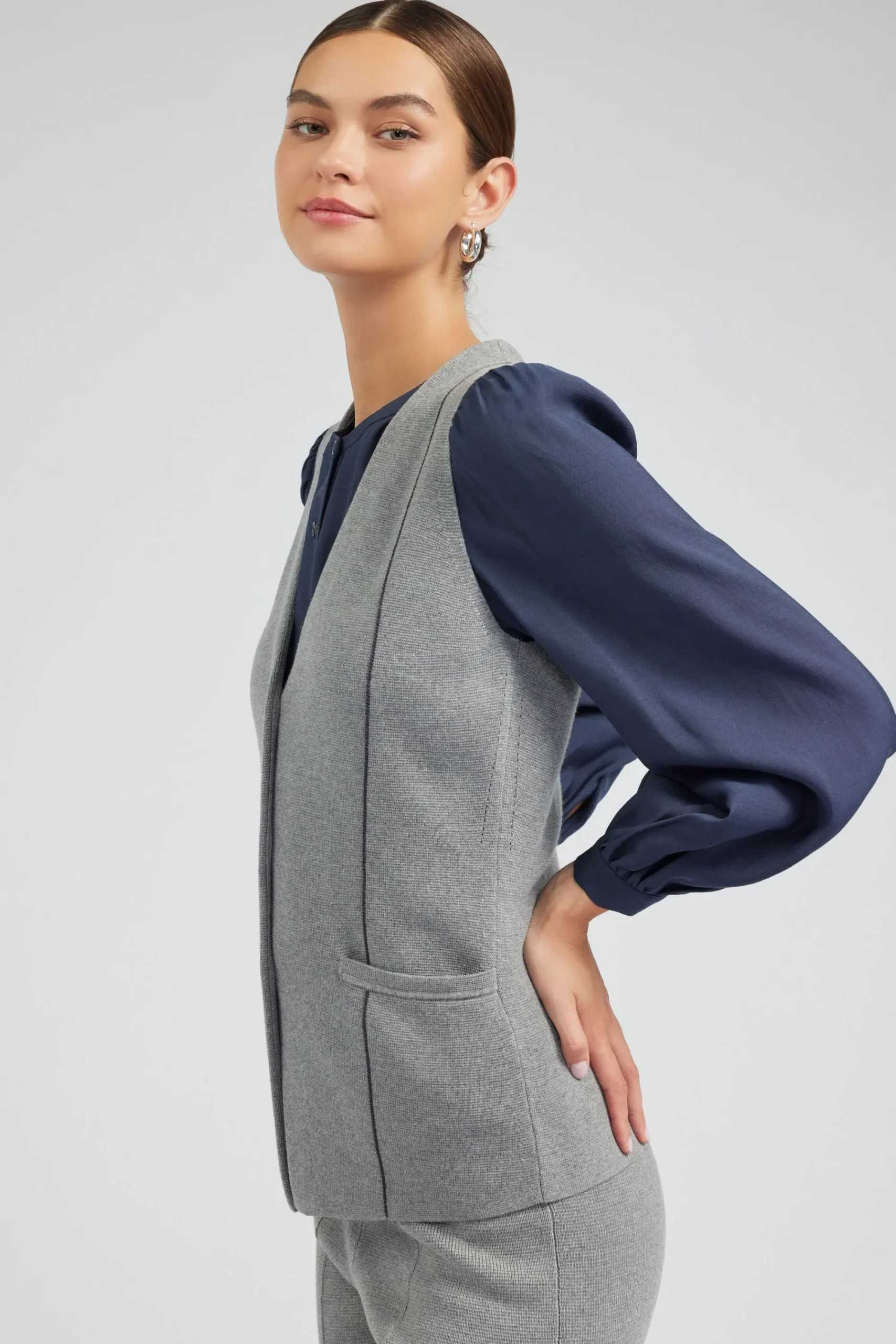 Current Air Knitwear-Knit Vest HEATHERGREY