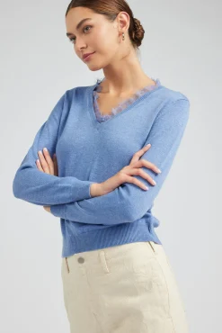 Current Air Knitwear | Sweaters-Lace Detail Sweater Top SOFTBLUE