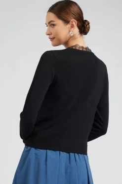 Current Air Knitwear | Sweaters-Lace Detail Sweater Top BLACK