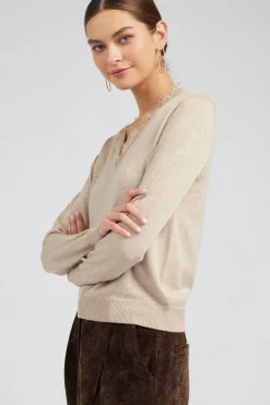 Current Air Knitwear | Sweaters-Lace Detail Sweater Top OATMEAL