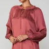 Current Air Long Sleeve Tops-Lace Panel Blouse ROUGE