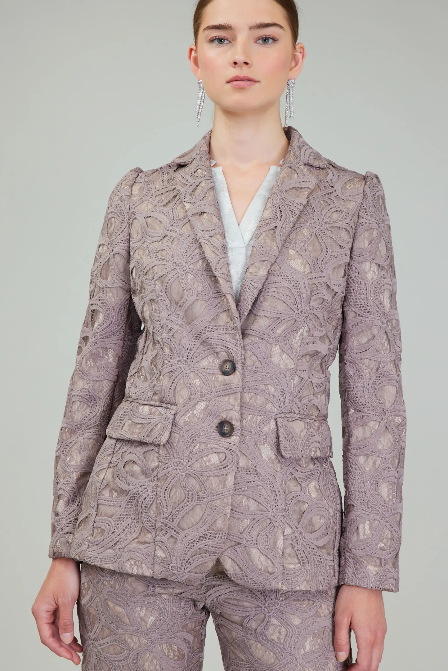 Current Air Coats & Jackets-Lace Single Breasted Blazer TAUPEGREY