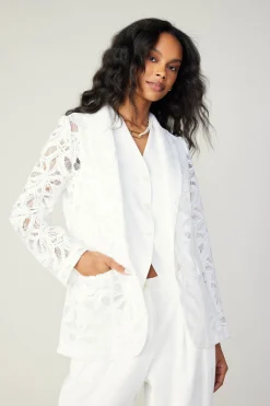 Current Air Coats & Jackets-Lace Single Breasted Blazer WHITE