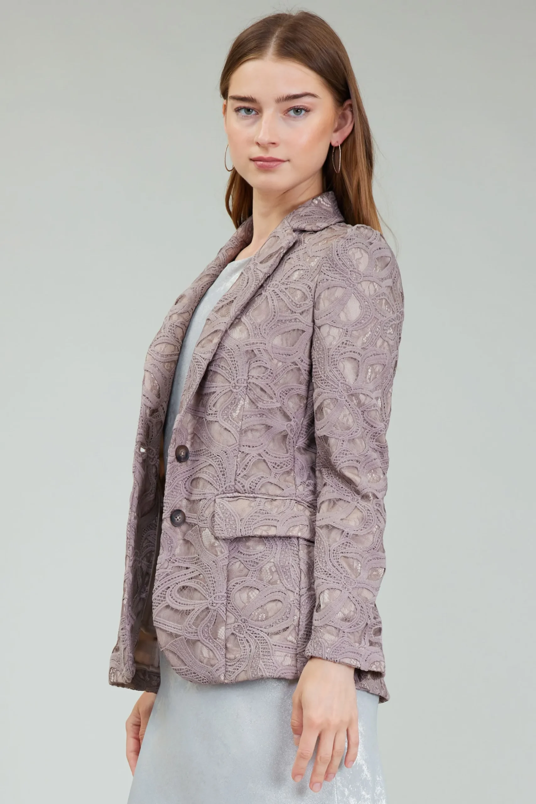 Current Air Coats & Jackets-Lace Single Breasted Blazer TAUPEGREY