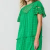 Current Air Mini Dresses-Lace Sleeve Mini Dress GREEN