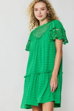 Current Air Mini Dresses-Lace Sleeve Mini Dress GREEN