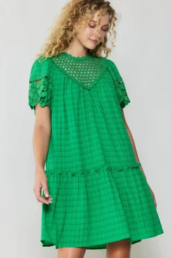 Current Air Mini Dresses-Lace Sleeve Mini Dress GREEN