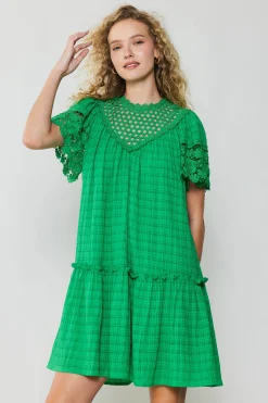 Current Air Mini Dresses-Lace Sleeve Mini Dress GREEN