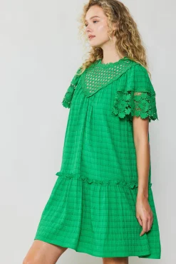 Current Air Mini Dresses-Lace Sleeve Mini Dress GREEN