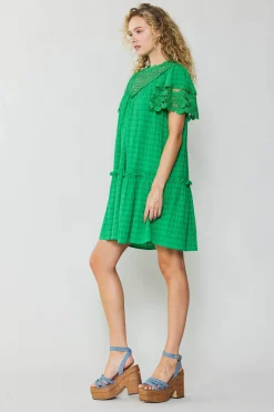Current Air Mini Dresses-Lace Sleeve Mini Dress GREEN