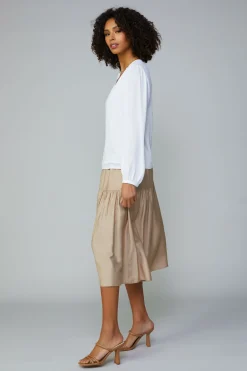 Current Air Long Sleeve Tops-Lace Trim Blouse WHITE