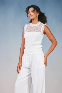 Current Air Knitwear | Sleeveless Tops-Lace Yoke Top WHITE
