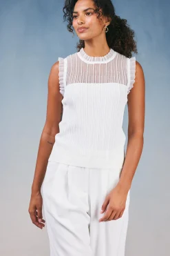 Current Air Knitwear | Sleeveless Tops-Lace Yoke Top WHITE