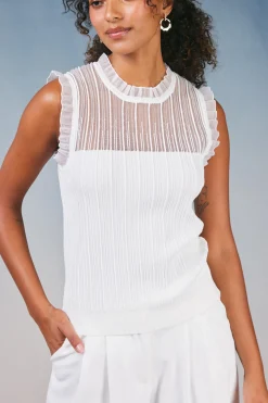 Current Air Knitwear | Sleeveless Tops-Lace Yoke Top WHITE