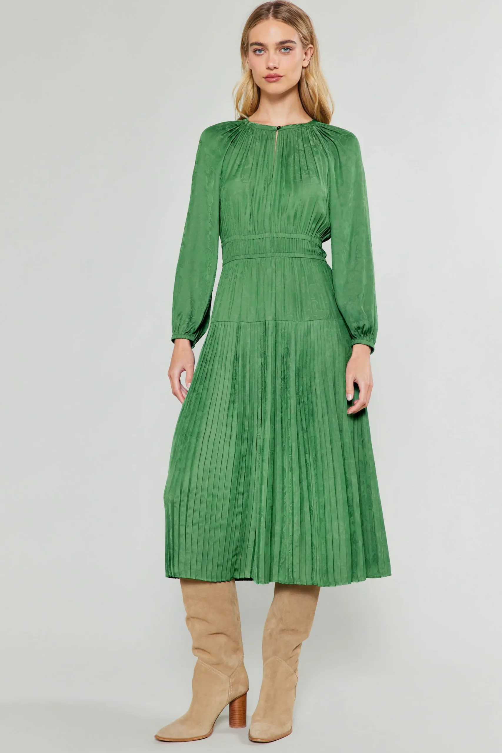 Current Air Midi Dresses-Laraline Paisley Jacquard Midi Dress LEAFGREEN