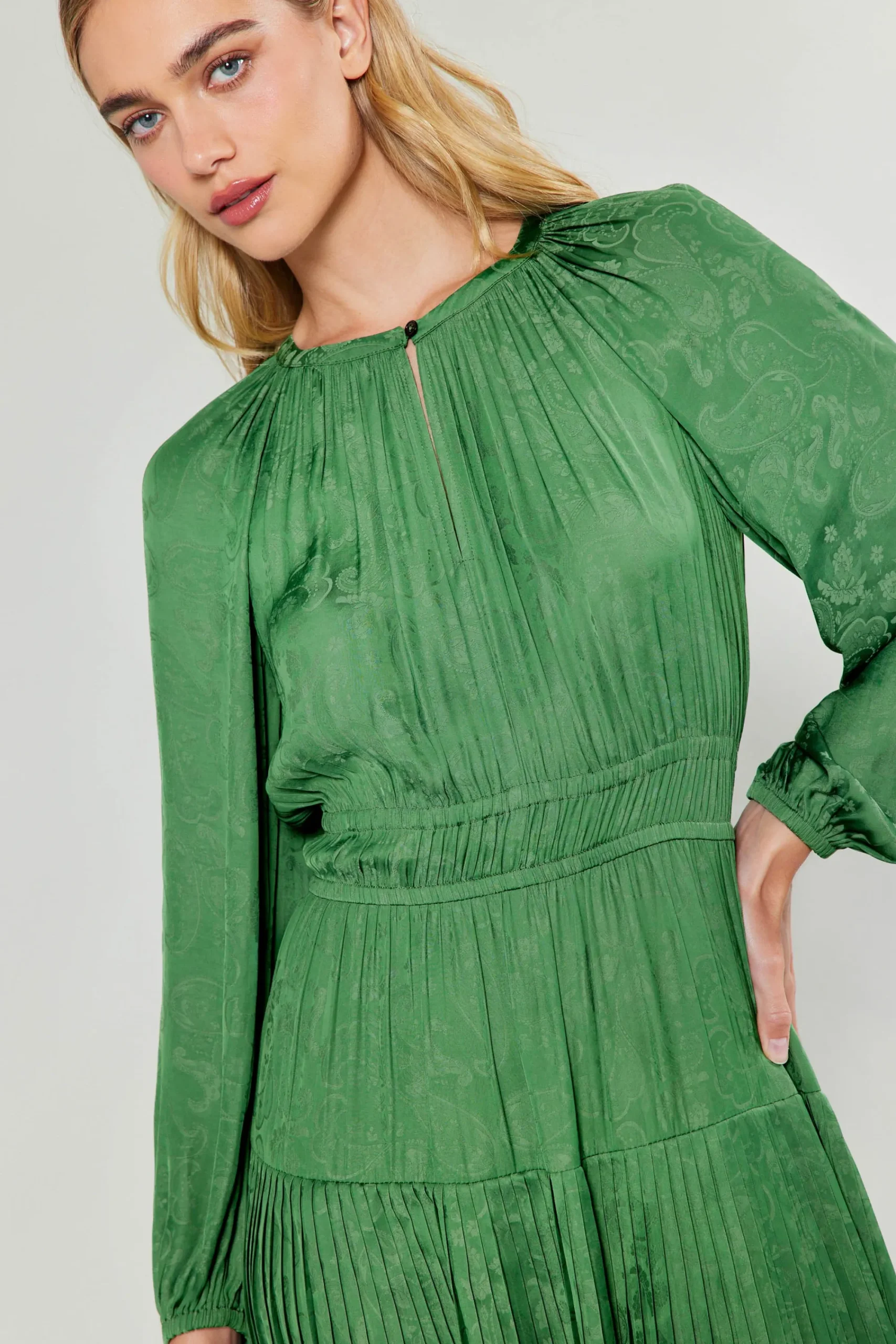 Current Air Midi Dresses-Laraline Paisley Jacquard Midi Dress LEAFGREEN