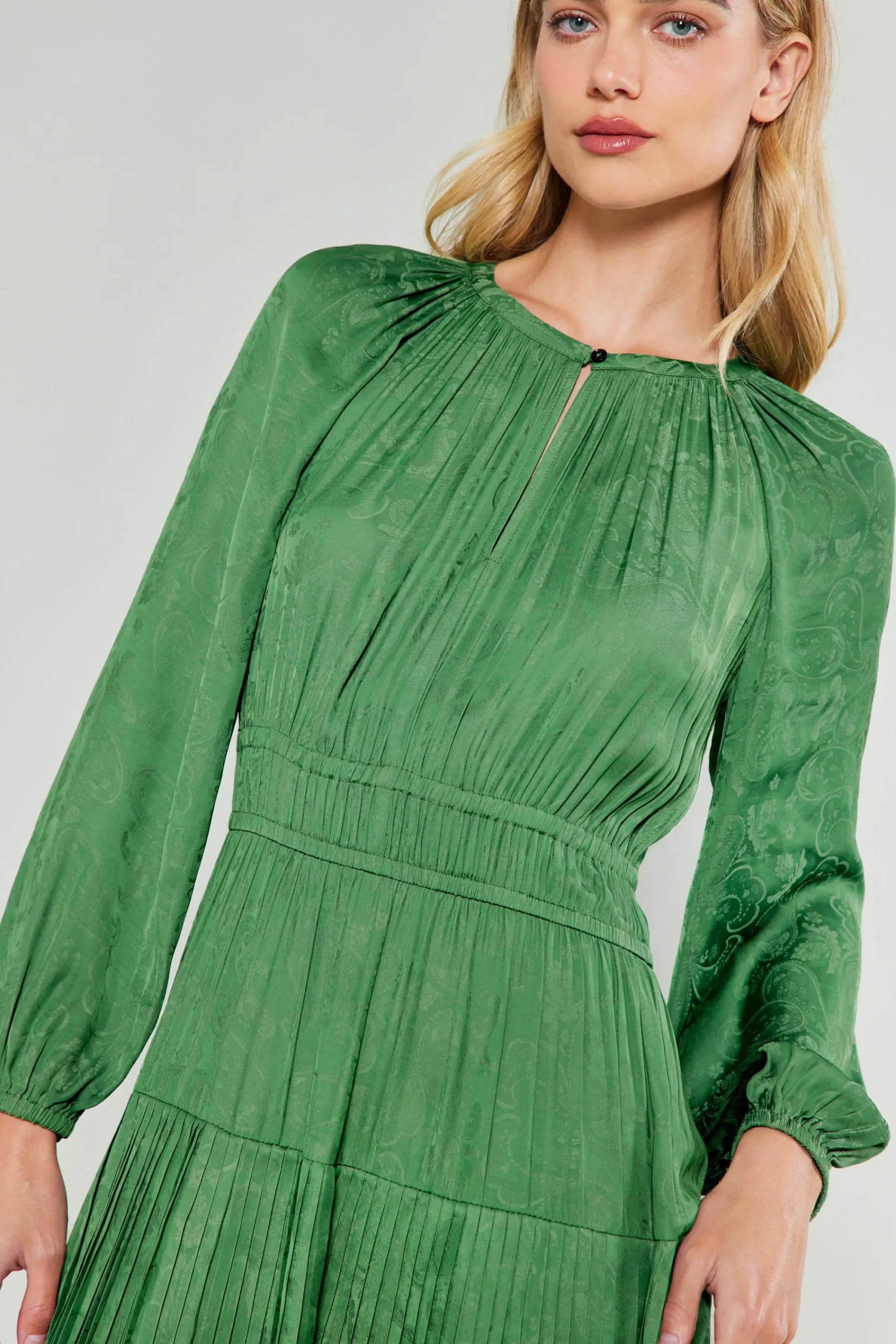 Current Air Midi Dresses-Laraline Paisley Jacquard Midi Dress LEAFGREEN