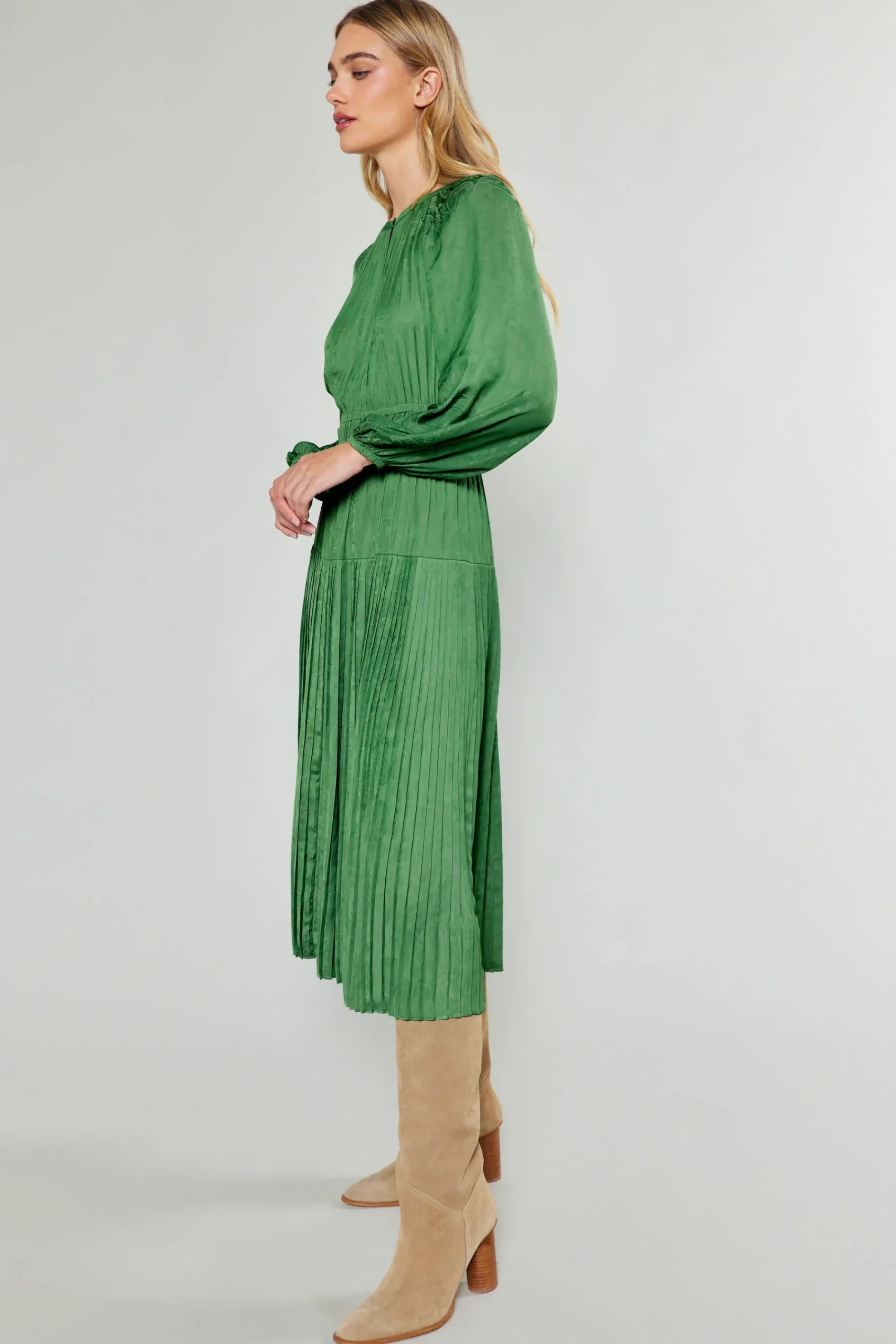 Current Air Midi Dresses-Laraline Paisley Jacquard Midi Dress LEAFGREEN