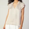 Current Air Short Sleeve Tops-Layered Lace Sleeve Top TAUPE