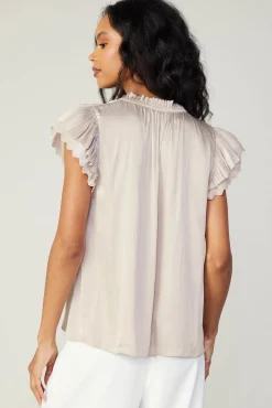 Current Air Short Sleeve Tops-Layered Lace Sleeve Top TAUPE