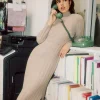 Current Air Sweaters-Layered Sweater Midi Dress OATMEAL
