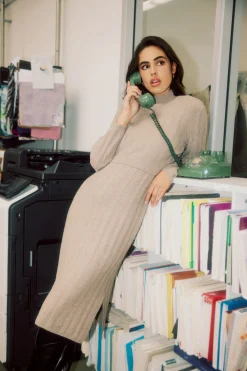 Current Air Sweaters-Layered Sweater Midi Dress OATMEAL
