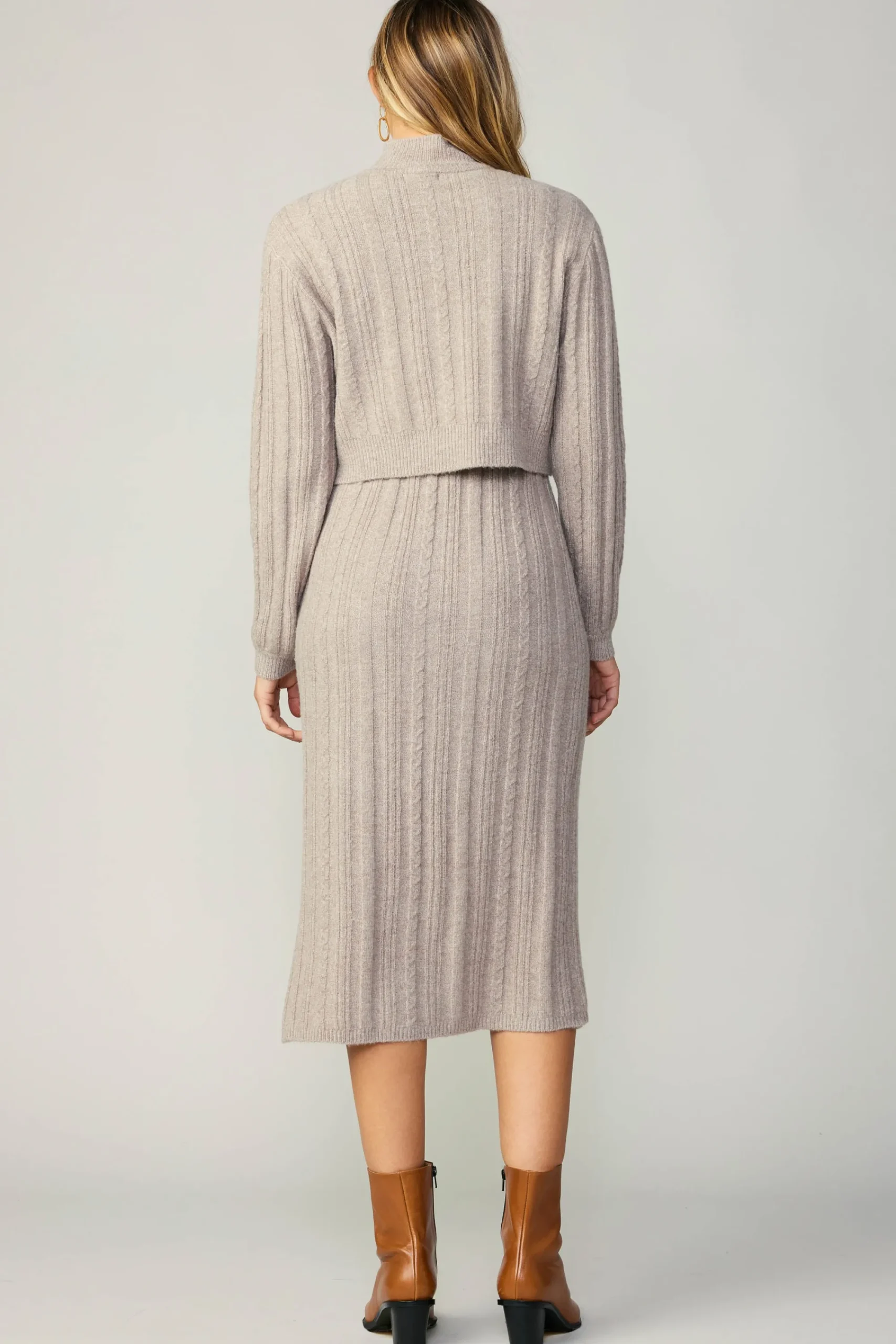 Current Air Sweaters-Layered Sweater Midi Dress OATMEAL