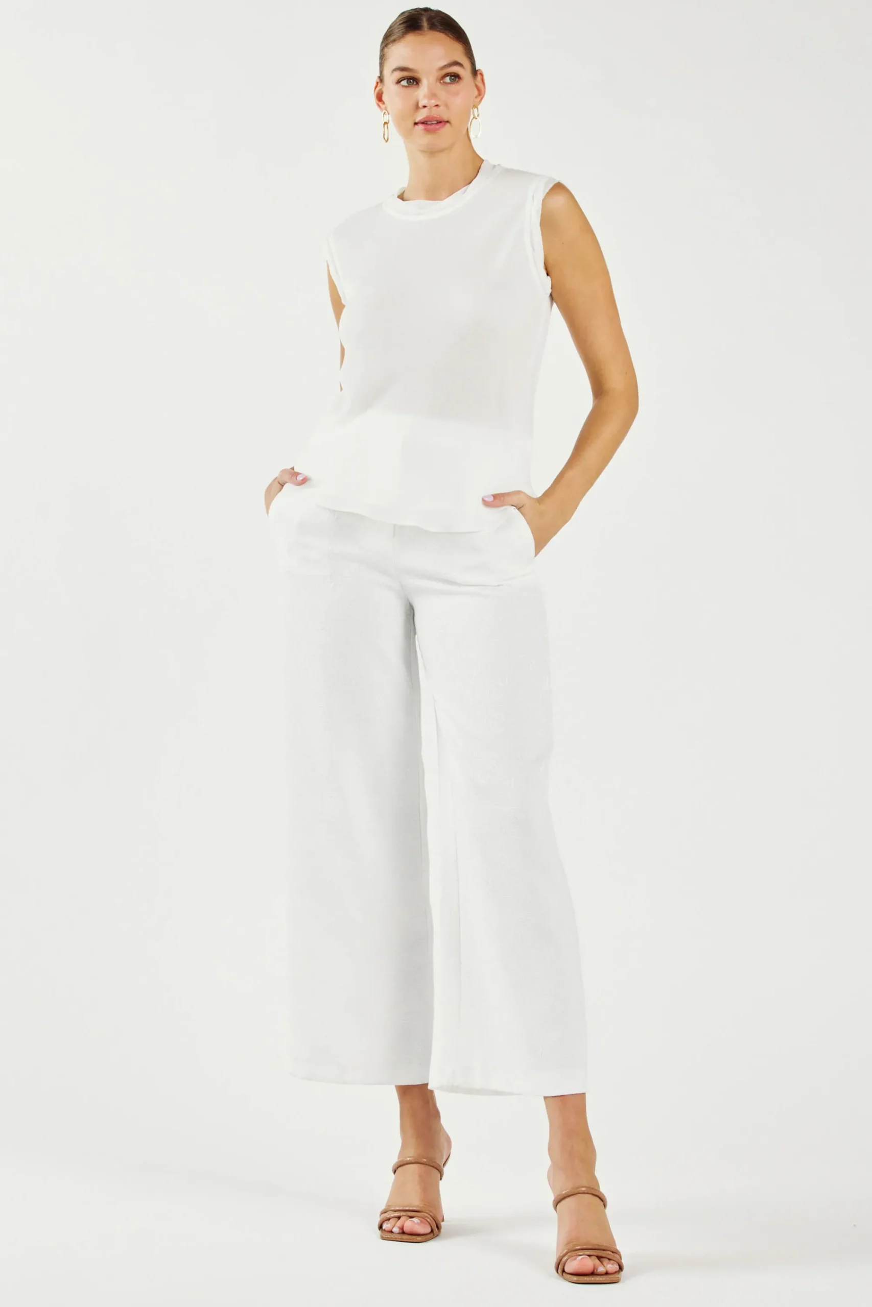 Current Air Sleeveless Tops-Layered Tank Top WHITE