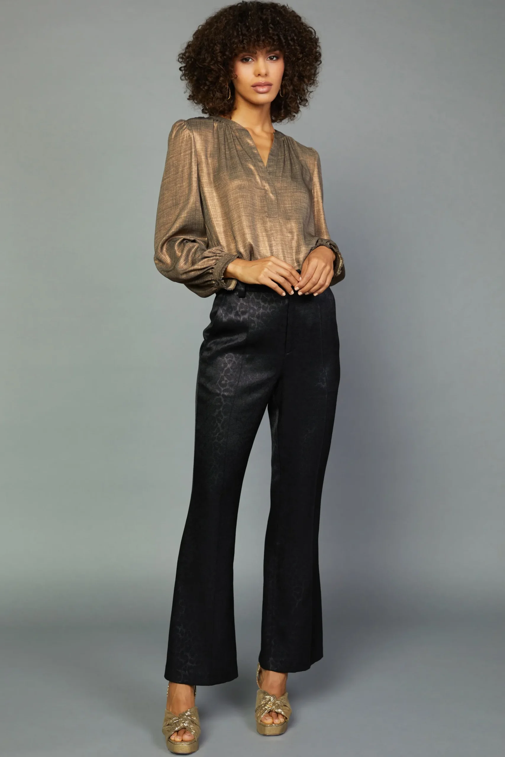 Current Air Pants-Leopard Jacquard Flare Pants BLACK-LEOPARD