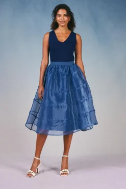 Current Air Skirts-Lined Organza Skirt SLATENAVY