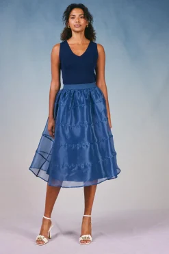 Current Air Skirts-Lined Organza Skirt SLATENAVY