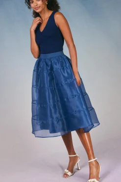 Current Air Skirts-Lined Organza Skirt SLATENAVY