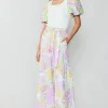 Current Air Pants-Linen Blend Floral Pants PINK